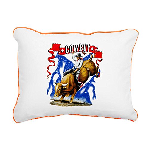 Rectangular-Canvas-Throw-Pillow-Orange-Cowboy-Riding-Bull-With-Lightning