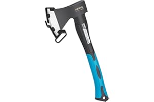 DESHIL Chopping Axe, 15”Outdoor Hatchet Forged Carbon Steel Heat Treated Hand Maul Tool, Fiberglass Shock Reduction Handle with Anti-Slip Grip, Blue
