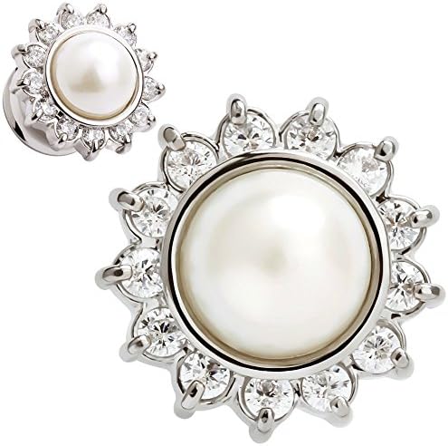Ear Gauges SoScene Sunflower Pearlescent Center Cubic Zirconia burst double saddle stainless steel (10MM-00 GAUGE)
