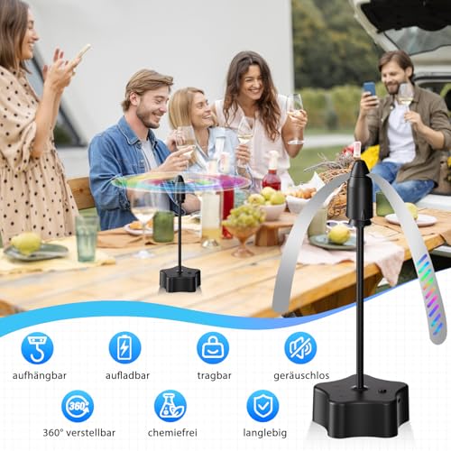 6 Fly Wafers, USB-C Rechargeable Fly Fans for Tables, Portable Fly Repellent Fan with Holographic Reflective Wings, Quiet Fly Repellent for Indoor and Outdoor Use, Barbecue, Picnic