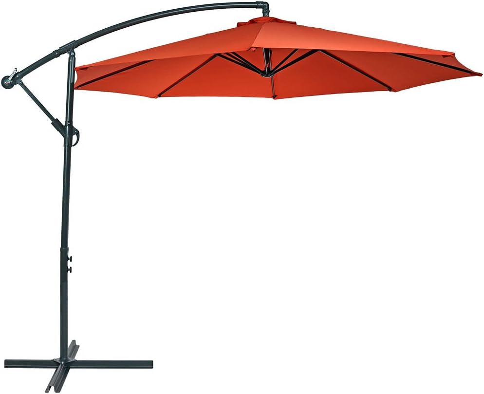 Amazon Com Sunnydaze Steel 10 Foot Outdoor Offset Patio Umbrella With Cantilever Crank And Cross Base 8 Steel Ribs Burnt Orange Garden Outdoor