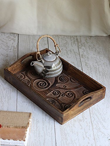 Father’s Day Gifts Tree of Life Hand Carved Wooden Breakfast Serving Tray with Handle for Tea Snack Dessert Kitchen Dining Serve-ware Accessories 15 x 10 Inches