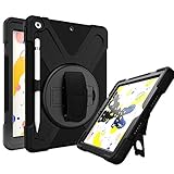 Azzsy iPad 7th Generation Case,iPad 10.2 2019 Case with Pencil Holder,[360 Degree Swivel Stand/Hand Strap] Slim Heavy Duty Shockproof Rugged Protective Case for iPad 10.2 inch 2019 Release,Black