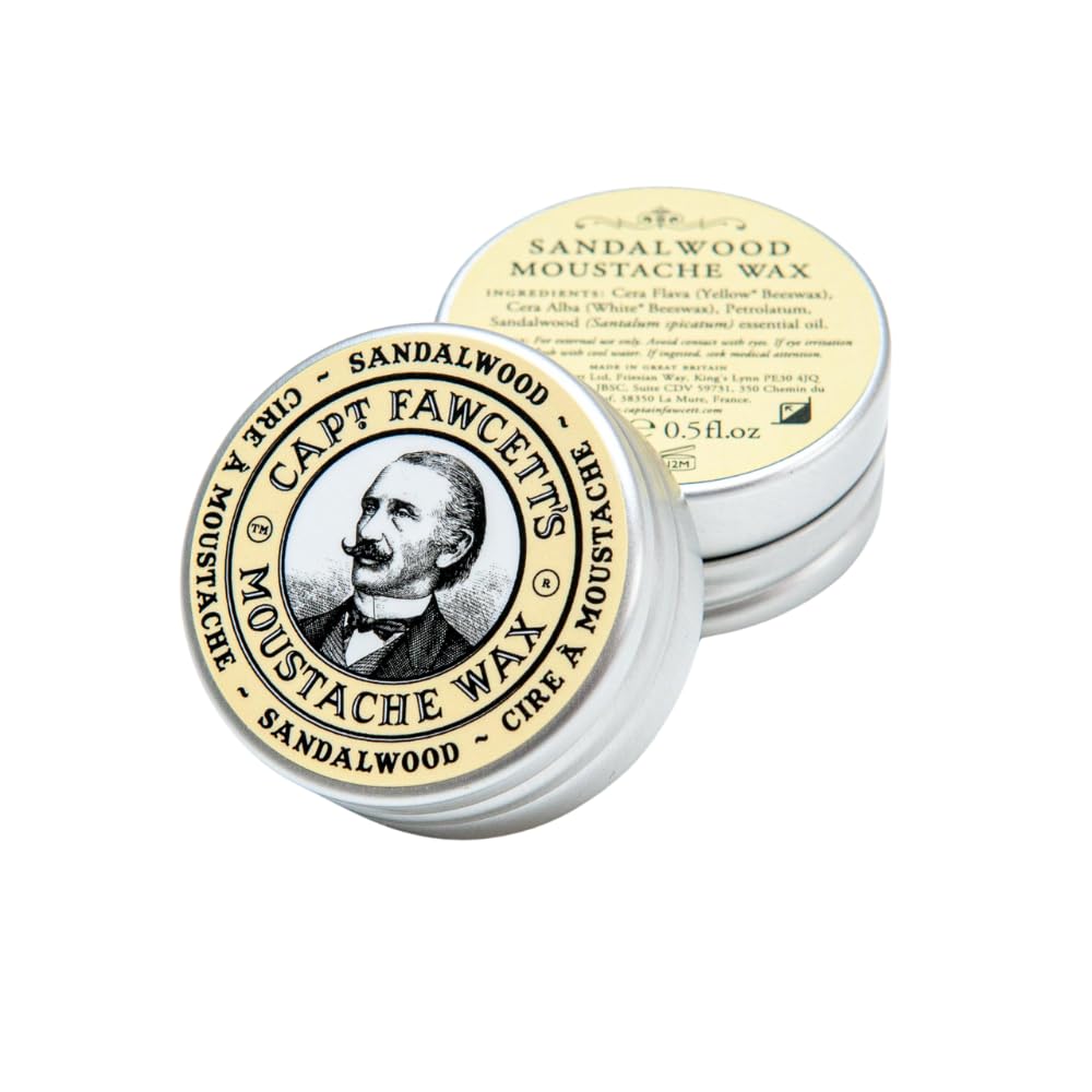 Captain Fawcett Sandalwood Moustache Wax 15ml – Firm Hold Moustache Styling Wax for Men – Classic Sandalwood Scented Wax for a Refined, Long-Lasting Groomed Look