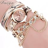 Hunputa Duoya Fashion Luxury Heart Chain Pendant Women Watches Bracelet Wristwatches (Gold)