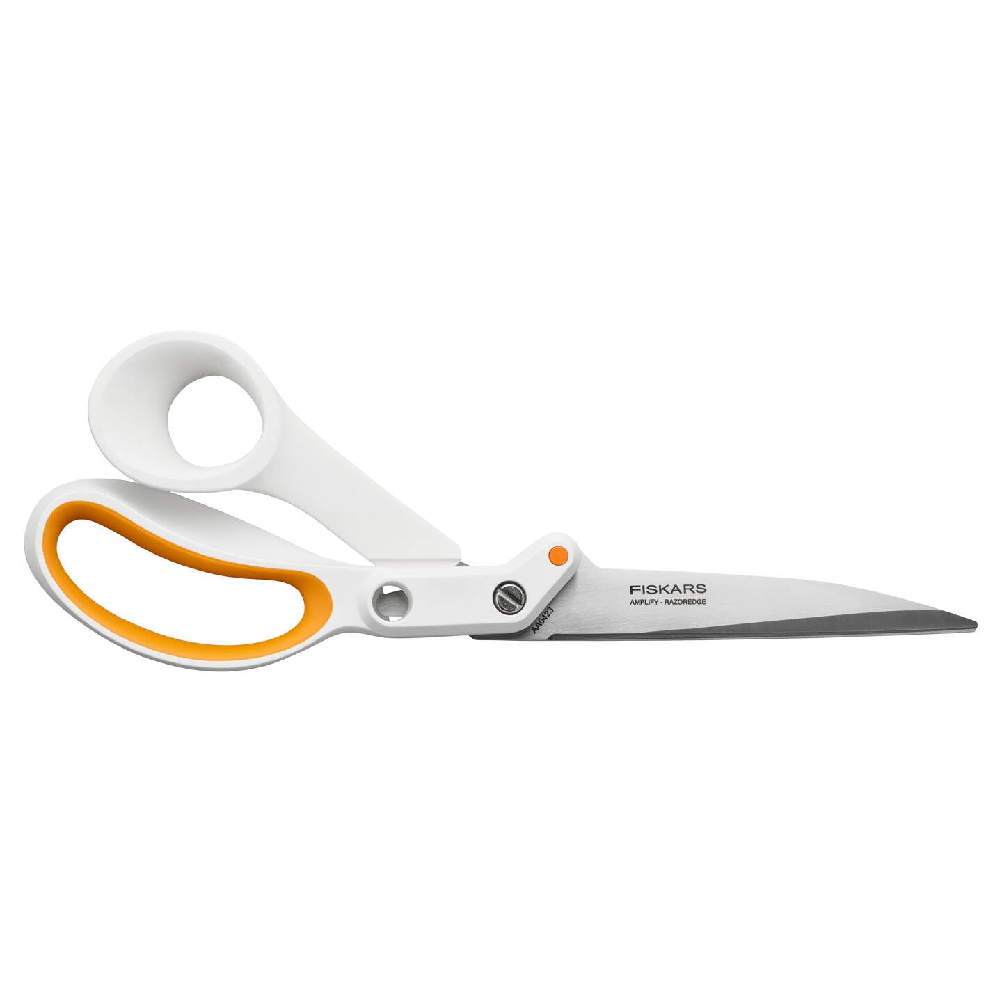 Fiskars Amplify RazorEdge tailoring shears for right-handers, length: 25 cm, stainless steel blade/plastic handles, white/orange, 1070082