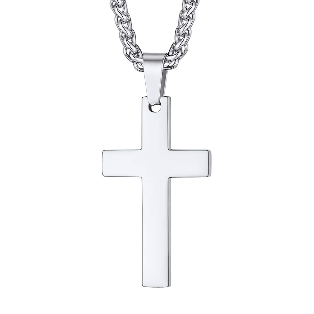 Suplight Cross Necklace Pendant for Men Christian Religious Cross Jewellery Large Stainless Steel Cross Necklace