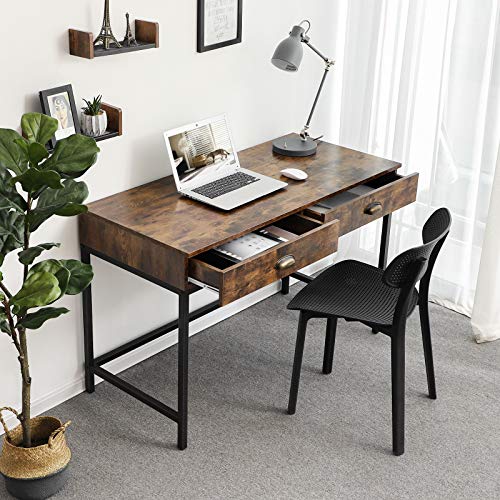 VASAGLE Industrial Computer Writing Desk with Drawers, Space-Saving Study Desk with Storage, for Home Office, Easy Assembly, Rustic Brown ULWD78X