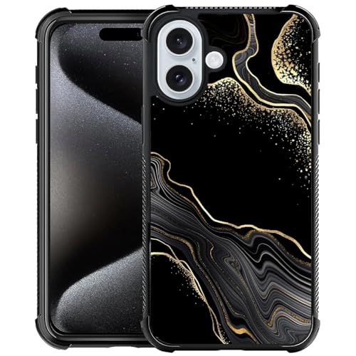 Yuning419 Case Compatible with iPhone 16 Plus,Pattern Plexiglass Cover for Boys Girls,Shockproof Anti-Scratch Drop Protection,Black Gold Marble at Amazon