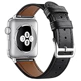 Pedfsy Leather Band for Apple Watch 38mm, Slim Adjustable Leather Replacement Accessories Strap for Apple Watch Sport, Series 1, 2, 3, Women, Men, Large, Samll, Black