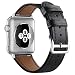 Pedfsy Leather Band for Apple Watch 38mm, Slim Adjustable Leather Replacement Accessories Strap for Apple Watch Sport, Series 1, 2, 3, Women, Men, Large, Samll, Black primary