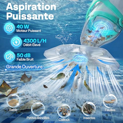 VIVOHOME 72LPM Cordless Pool Vacuum with Battery, Portable Pool Cleaner with 4 Filter Bags 2.6L, Telescopic Pole, 250cm Suction for Above Ground and Buried Pool, Spa