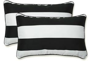 Pillow Perfect Stripe Indoor/Outdoor Accent Throw Pillow, Plush Fill, Weather, and Fade Resistant, Lumbar - 11.5" x 18.5" , Black/White Cabana Stripe, 2 Count