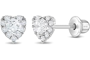 In Season Jewelry CZ Diva Heart-Shaped Kids Earrings - 925 Sterling Silver Hypoallergenic Earrings for Girls with Secure Scre