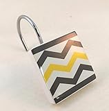 Chevron Shower Curtain Hooks Yellow, White, Gray Resin 12 Pieces