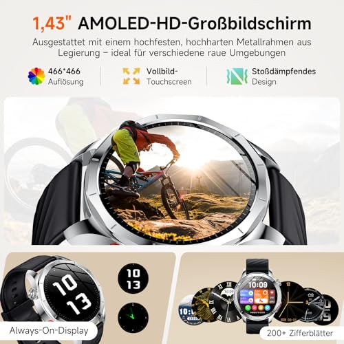 Lgnitek Smartwatch Women Men with Phone Function, 1.43 Inch AMOLED Fitness Watch with IP68 Waterproof for iOS Android