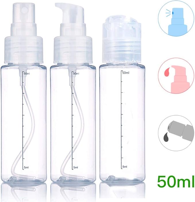50ml Refillable Plastic Squeeze Bottles Set/Fine Mist Travel Sprayer