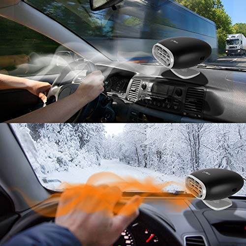 2 in 1 Car Heater Portable Auto Electronic Car Heater with Heating & Cooling Function Defroster Defogger 12V 150W, Auto Ceramic Heater Fan Plug in Cigarette Lighter
