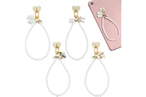 PH PandaHall 4 Styles Bowknot Pearl Charm Chains Phone Charm Hook with White Pearl Phone Charm Adhesive Heart Grip Holder E-R