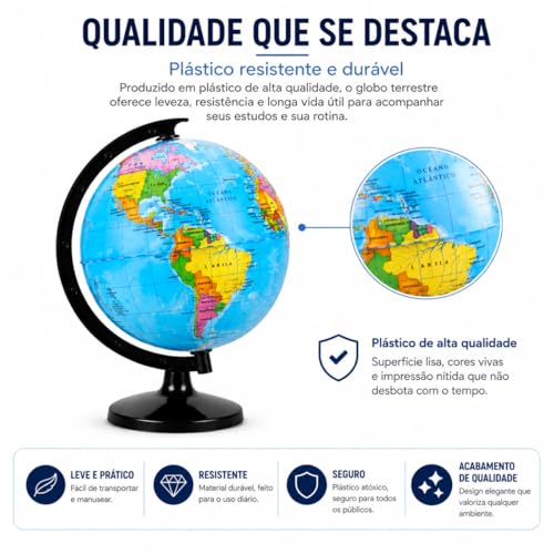 Globo Terrestre Político Giratório com Mapa Atualizado Países e Capitais BR