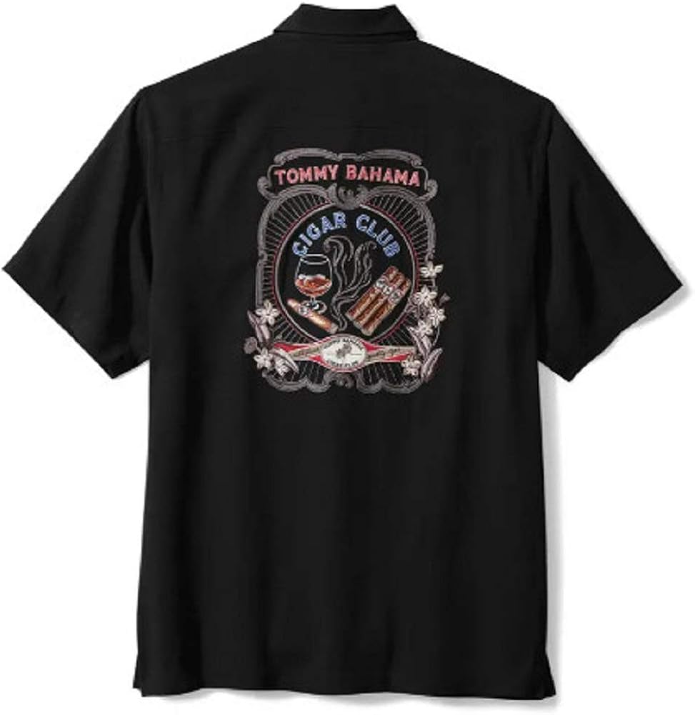 Tommy Bahama Embroidered Cigar Club Silk Camp Shirt (Color Black, Size
