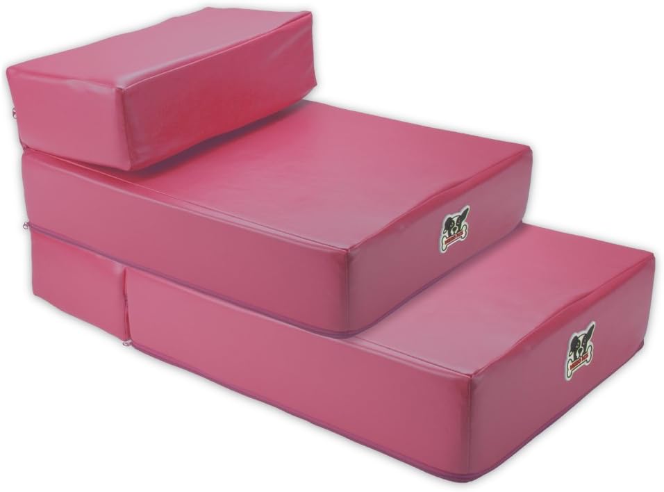 Weebo Pets Set of 2 Smooth Steps Folding Leather Pet Stairs (Pink)