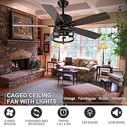 Farmhouse Rustic Ceiling Fan with Lights, 52 Inch
