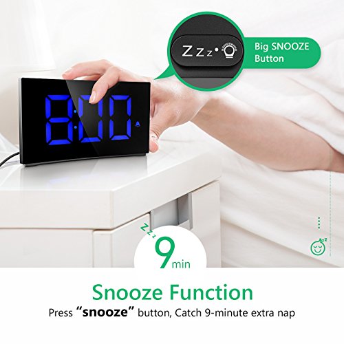Digital Alarm Clock Pictek 5 Inch Dimmable LED Screen, Kids Desk Clock with Snooze Function for Bedroom Living Room Office (Without Adapter) (Y Blue)