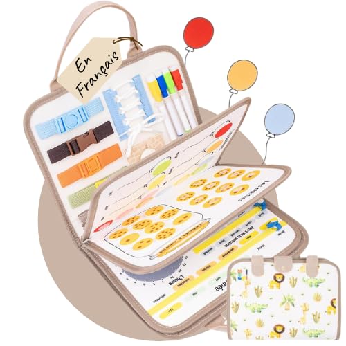 MAZAGUI Busy Board Montessori, Montessori Board Educational Activities on Jungle Animals, Learning Alphabet, Numbers, Colors and More, 9 Pages