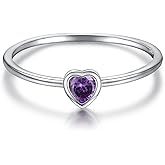 Simple Heart Birthstone Ring for Women 925 Sterling Silver Stackable Promise Ring with Colorful Cubic Zirconia Minimalist Jewelry Gift
