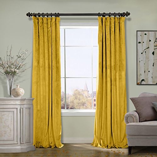 COFTY Super Soft Solid Matt Luxury Velvet Curtain Drapes Yellow 50Wx84L Inch (1 Panel)-Flat Hooks Heading Theater| Bedroom| Living Room| Hotel | Classroom