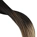 Full Shine Black Clip in Hair Extensions Real Human Hair, Higlighjt Black to Light Brown Mix Honey Blonde Hair Extensions Real Human Hair Clip ins for Women 14 inch 7pcs 120g