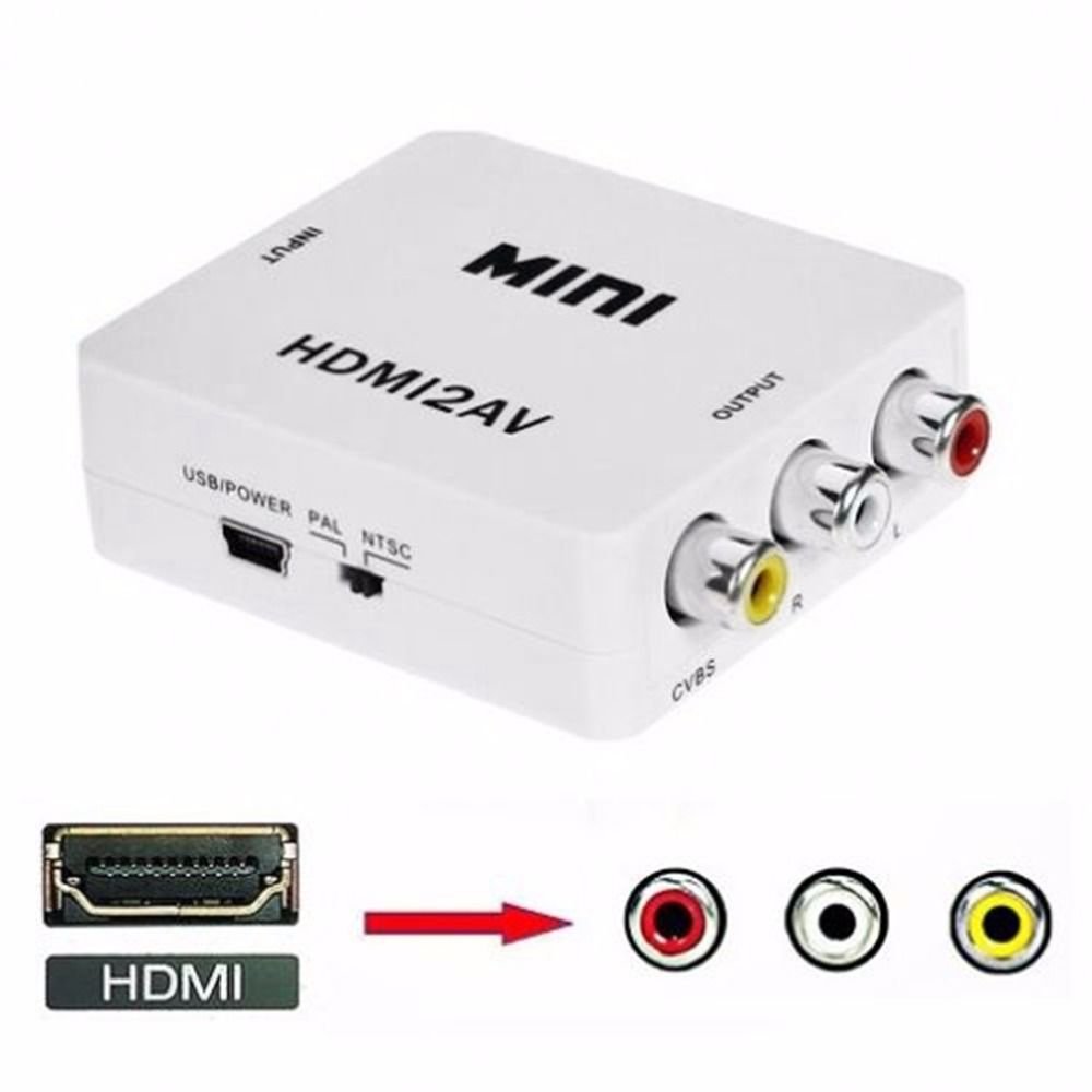 1080P HDMI to AV 3RCA CVBs Composite Video Audio Converter Adapter, ixaer Mini HDMI2AV Video Converter Box Supporting PAL/NTSC with USB Charge Cable for or HDTV TV PS3 Computer PC VCR NTSC