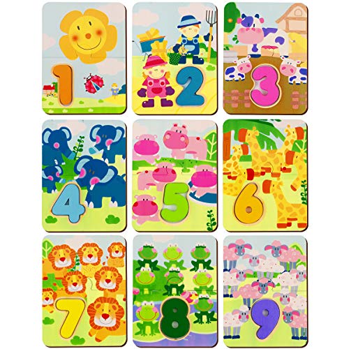 Dreampark Wooden Toys for Kids, Animal Shape Matching Game Number Counting Puzzle Board Educational Montessori Toys for 3 4 5 Years Old, Preschool Learning Color Recognition Blocks for Boys and Girls