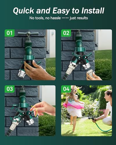 Garden Tap Splitter, 3/4" Dual Y Distributor 2 Way with Independent Switch and Adjustable and Lockable Automatic Irrigation Adapter, for Washing Machine, Gardens
