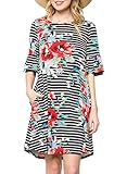 ZESICA Women's Floral Striped Ruffle Sleeve Casual Swing Tunic Dress with Pockets