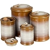 Nihow Ceramic Food Storage Jar Sets: Container with Air Tight Ceramic Lid for Flour/Sugar/Rice/Coffee/Cookies/Candy - Seal Damp-proof Canister for The Kitchen - Set of 4 (Brown)