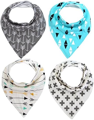 Mystyle Baby Bandana Drool Bibs With Snaps 4 Pack, Soft Absorbent Cotton,Best Baby Gift Set for Boys and Girls (SetB)