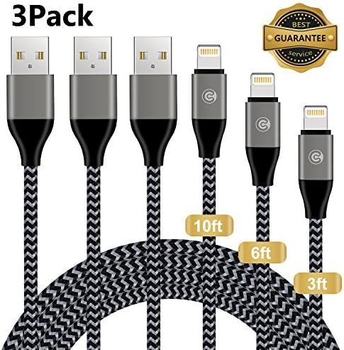 Everdigi iPhone Charger Lightning Cable 3FT 6FT 10FT Nylon Braided iPhone Charging Cable Cord Compaible with iPhoneX,8,7,7Plus, 6s, 6sPlus,6, 6Plus, iPhone5,5s,5c,SE, iPad, iPod &amp; More (Black)
