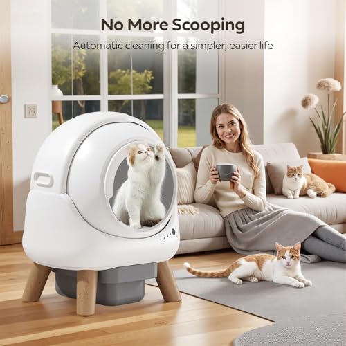 Beokeo Automatic Cat Litter Box, Self Cleaning Litter Box for Multiple Cats, Smart App Control, Safety Sensors, 15-Day Odor Control, Large Capacity Cat Litter Box for Cats up to 18 lbs, White