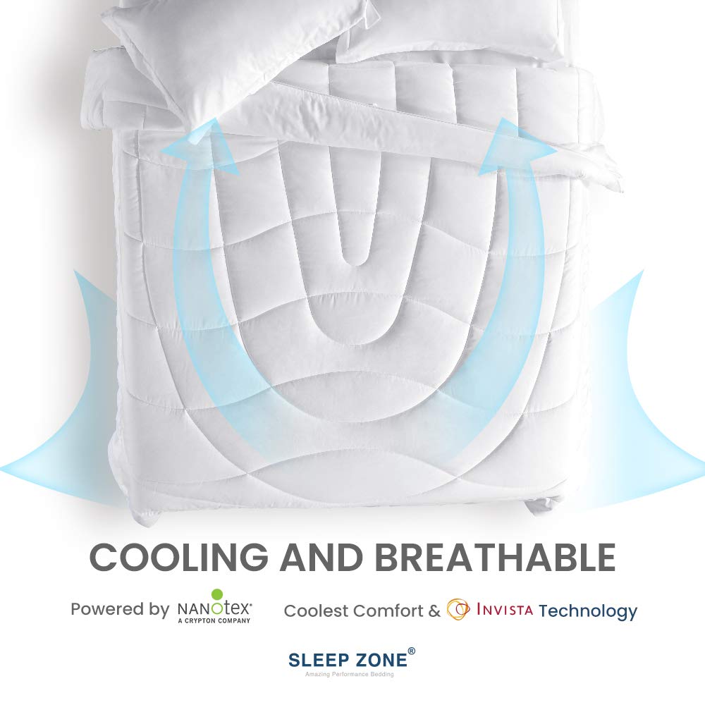 SLEEP ZONE All Season Comforter Down Alternative Soft Temperature Regulation Reversible Duvet, White, Twin