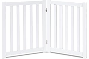 LZRS 2-Panel Wooden Free Standing Foldable Dog Gate Indoor – Solid Hardwood 24" High, Step-Over Safety Pet Gate for Doorways, Stairs & Small Spaces - Indoor Use, White