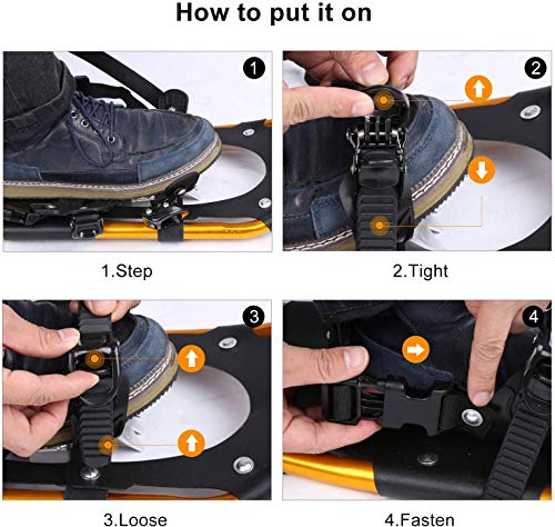 ENKEEO All Terrain Snowshoes Light Weight Aluminum Alloy Snow Shoes Kit with Carry Bag, Adjustable Ratchet Bindings, 210lbs. Capacity, Black and Orange, 30 inches - Thumbnail 7