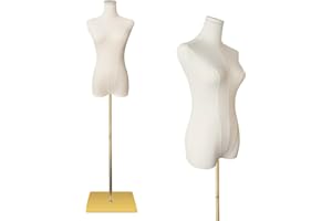 YumHome Female Mannequin Torso for Sewing Manikin Adjustable Height with Stability Gold Metal Base for Displaying Clothing an