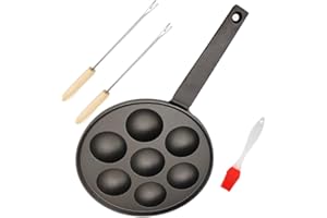 Kuci Cast Iron Takoyaki Pan, Appam Maker Pan, Aebleskiver Pan,Induction Cooktop, Gas Cooktop Hemispherical Baking Dish with O