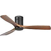 Sofucor Ceiling Fan No Light, 52 Inch Flush Mount Ceiling Fan With Remote Control, Indoor/Outdoor Ceiling Fans Without Lights, Reversible DC Motor, 3 Blade Solid Wood Ceiling Fans for Bedroom Patio