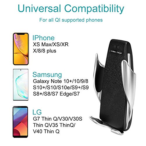 Wireless Car Charger Mount,YIVIDA 10W Qi Fast Charging Auto-Clamping Car Mount, Air Vent Car Phone Holder & QC3.1 Car Charger Compatible with iPhone X/Xs MAX/XS/XR/X/8/8+,Samsung S10/S10+/S9/S9+/S8