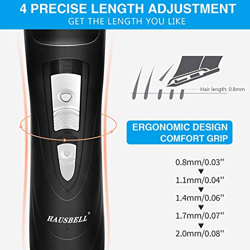 HAUSBELL Patented professional-grade Cordless Rechargeable Hair Clipper & Trimmer， Easy black Coded Guide Combs - for Men, Women & Children - Model D905909，Waterproof &passed UL certification