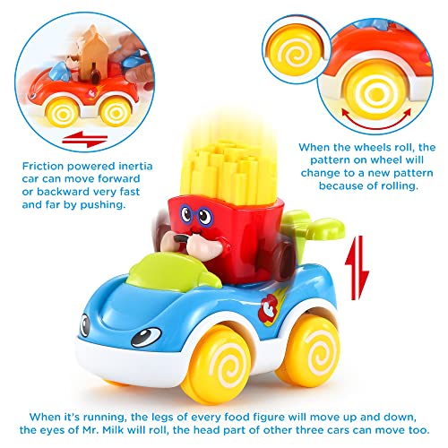 Gxi Cars for 1 Year Old Boy, Toddler Toy Cars Set of 4 Cartoon Push and