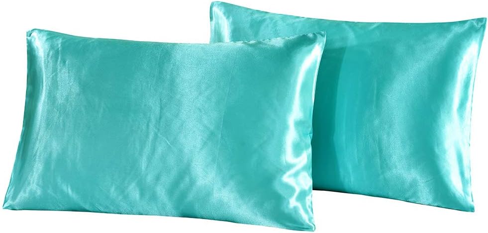 DreamX Luxury Silk Satin Pillowcase for Hair and Skin 2 Pack- Standard Size(20x26)- Light Blue